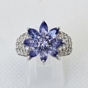 Natural Tanzanite & White Zircon Ring Platinum & Sterling Silver Size 6!